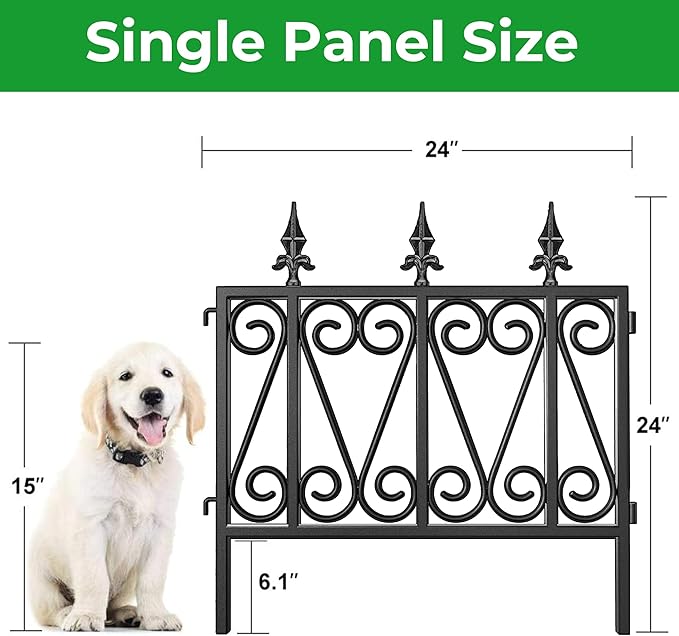 AMAGABELI GARDEN & HOME 5 Panels 24in(H)×10ft(L) Decorative Garden Fences and Borders for Dogs No Dig Metal Garden Edging Border Animal Barrier Fencing for Flower Bed Yard Patio