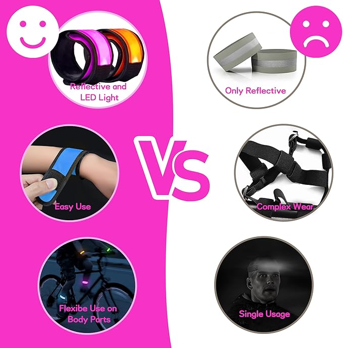 6 PCS LED Reflective Gear, LED Wristbands, LED Light Up Wristbands for Walking, Running, Jogging, Concerts, Sports, Camping, Sporting Events, Party, Rave Accessories