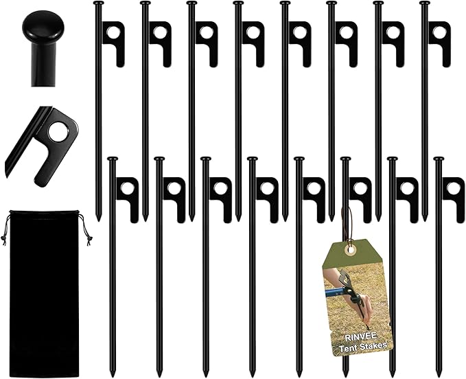16 Pack Tent Stakes Heavy Duty Forged Steel Camping Stakes for Ground Outdoor Decorations Canopy