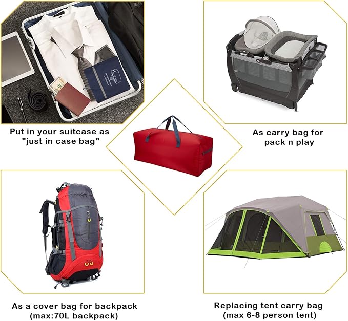 Foldable Duffel Bag 30" / 75L Lightweight with Water Rresistant for Travel-Red