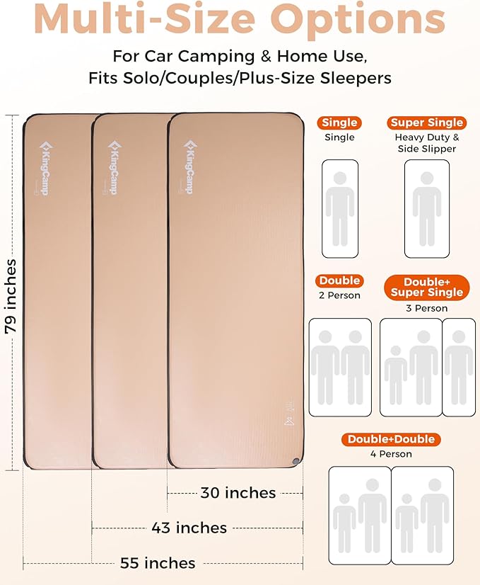 KingCamp Flexi Rest 5.0 Sleeping Pad for Camping, Inflatable Sleeping Mat, Portable Camping Mattress for Tent, Cot & RV Travel, PVC Free, Twin