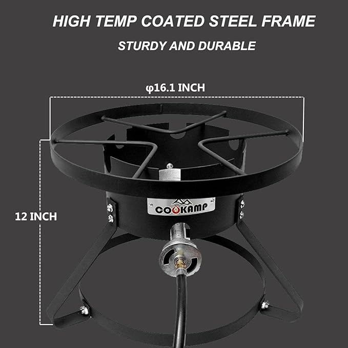 High Pressure Gas Burner 1-Burner Outdoor Propane Gas Cooker with 0-20 PSI Adjustable Regulator and Hose (BLACK) SA1600