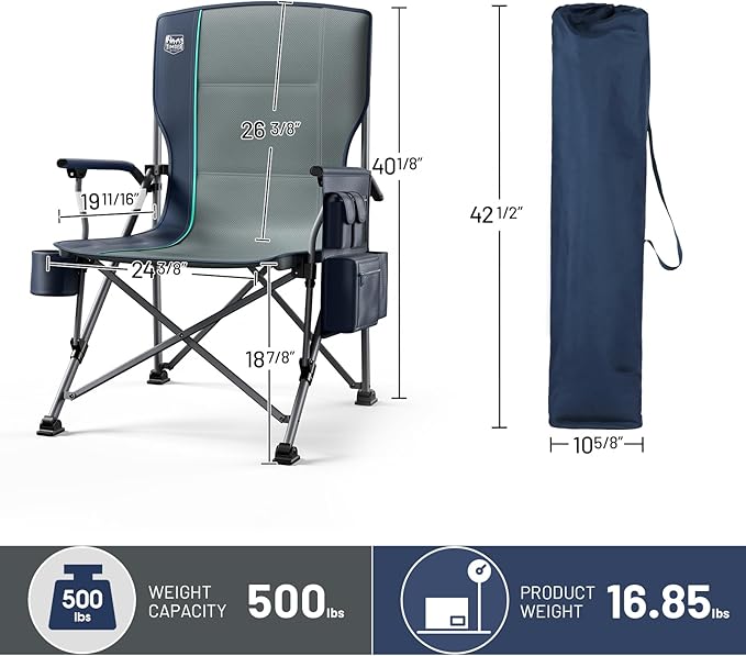 TIMBER RIDGE Oversized Folding Camping Chair High Back Heavy Duty for Adults Support up to 500lbs with Cup Holder, Side Pocket Cooler Bag 2 Pack