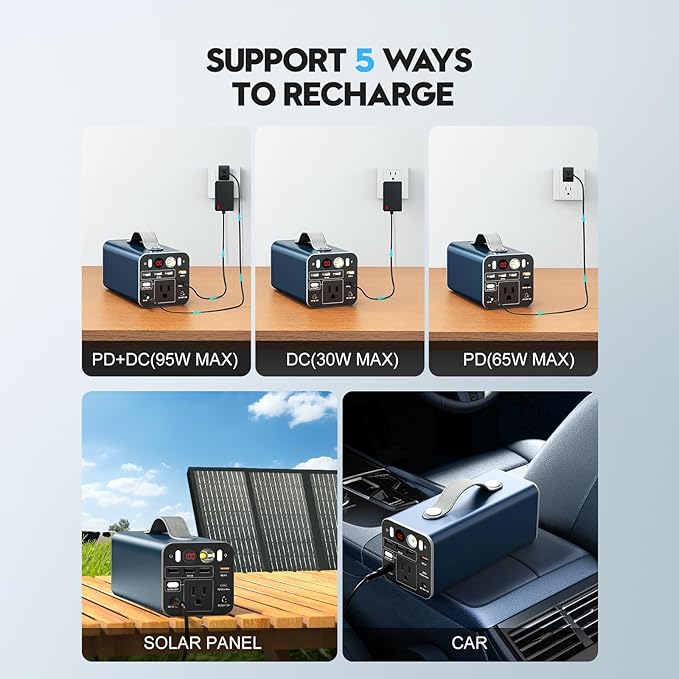 150W Portable Power Station, 42000mAh/155Wh Power Bank with AC Outlet, Dual Way 65W PD/USB-C Port, Laptop Charger Battery Backup for Outdoor Camping Home Emergency Outage