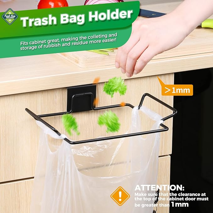 HNYYZL Trash Bag Holder,2 Pack Trash Bag Holder for Cabinet Door and Cupboards,Stainless Steel,Black,Plastic Bag Holder under Sink,Use for Kitchen,Bathroom,Camper,Rv