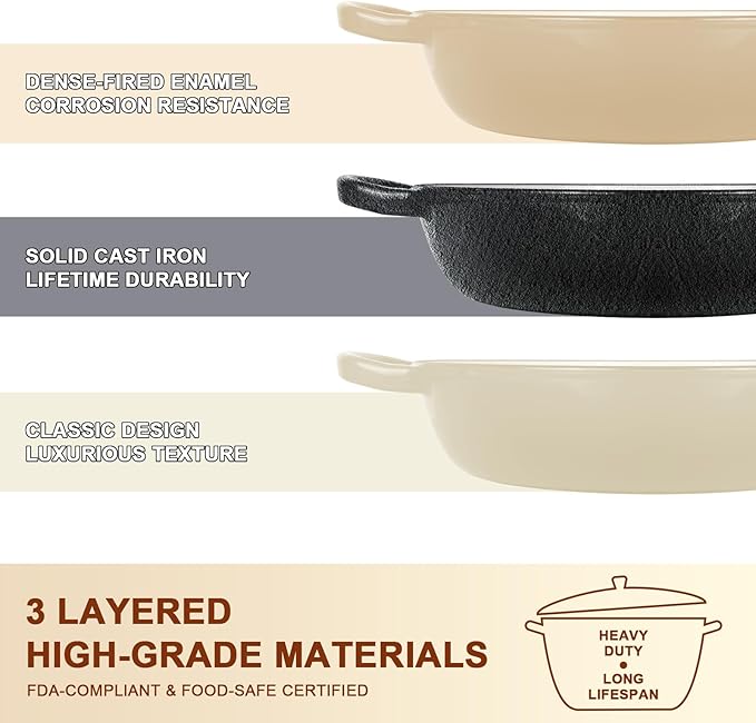 AHJ 6QT Dutch Oven For Bread Baking, Enameled Cast Iron Dutch Oven Pot with Lid, Multi-Functional Bread pan, Sourdough Baking Supplies with Proofing Basket, Cast Iron Bread Oven, Silicone Sling & Gloves.