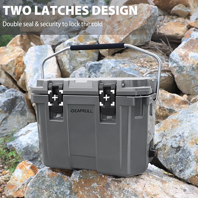 Hard Cooler, Insulated Ice Chest Box Holds Ice for More Days, Portable Cooler with Handle, Cup Holders, Double Latches for Camping Drink, Beach, Picnic, Fishing, Boat, Barbecue