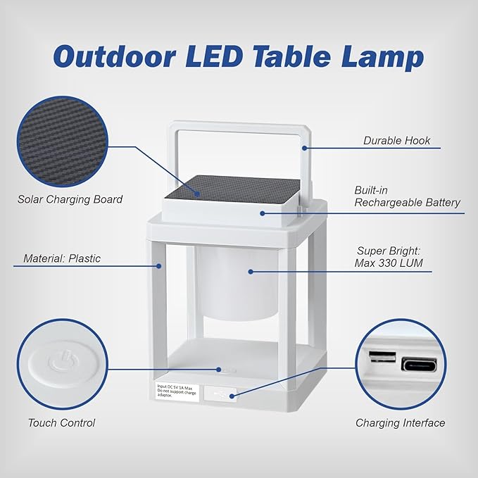 Solar Lantern Outdoor Table Lamp: Portable Waterproof LED Light - Hanging Solar Lamp Rechargeable Lights for Patio Camping
