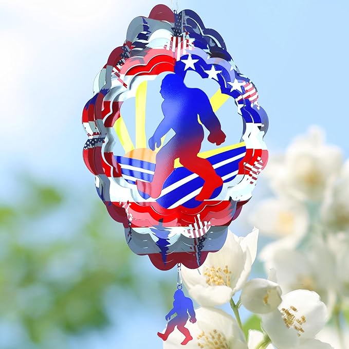 Bigfoot Wind Spinners Gift Patriotic Sasquatch Gifts for Women Men, 12 Inch Outdoor Metal 3D Wind Spinner Garden Yard Decor
