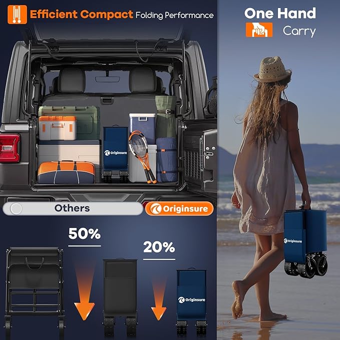 48" L Collapsible Wagon Cart Foldable, 560LB Weight Capacity 300L Heavy Duty Folding Beach Wagons with Big All-Terrain Wheels, Utility Carts for Groceries, Shopping, Camping, Sports - Blue