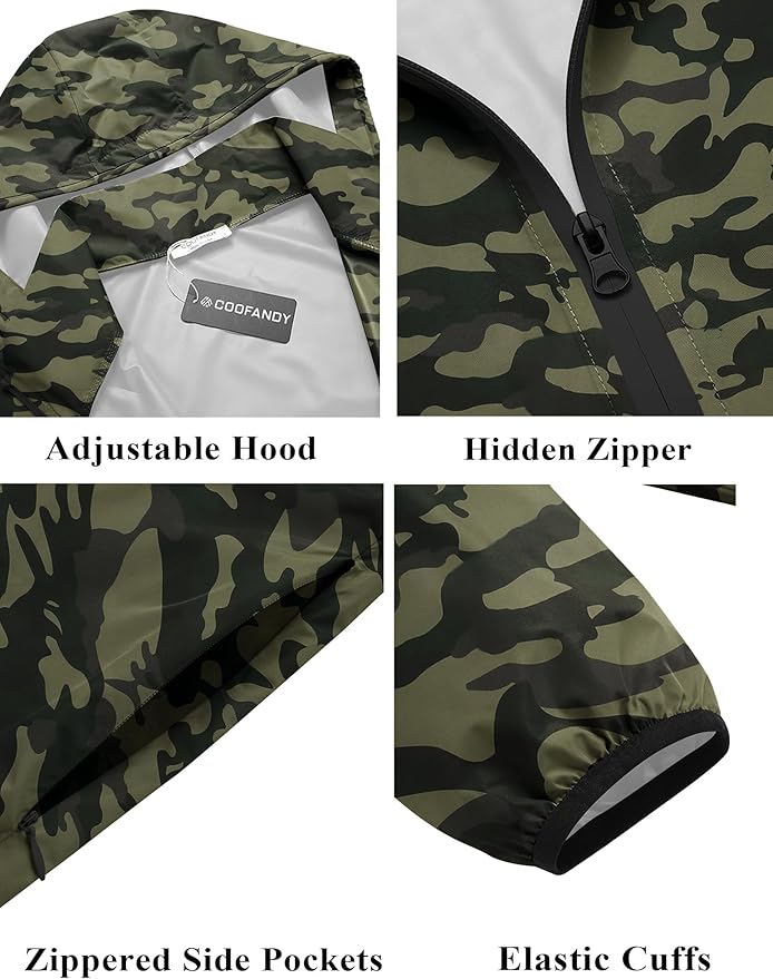 COOFANDY Men's Packable Rain Jacket Lightweight Waterproof Raincoat with Hood Travel Hiking Golf Windbreaker