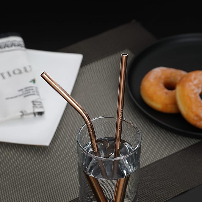 DEVICO Portable Utensils, Travel Camping Cutlery Set, 8-Piece including Knife Fork Spoon Chopsticks Cleaning Brush Straws Portable Case, Stainless Steel Flatware set (Rose Gold)