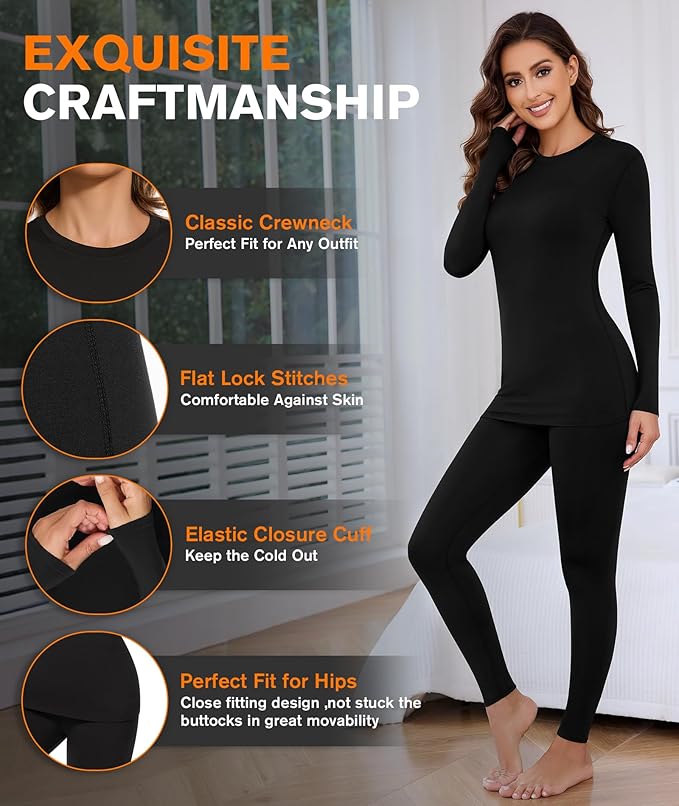 BESTENA Thermal Underwear for Women Base Layer Cold Weather Thermal Set Long Johns Women Thermal Set