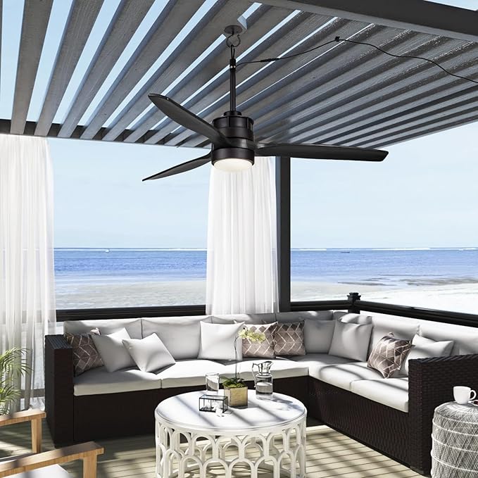 EKIZNSN 42“ Wet Rated Gazebo Ceiling Fans Outdoor Hanging for Patios Waterproof, Pergola Ceiling Fan with Light, Hook Installation, Black