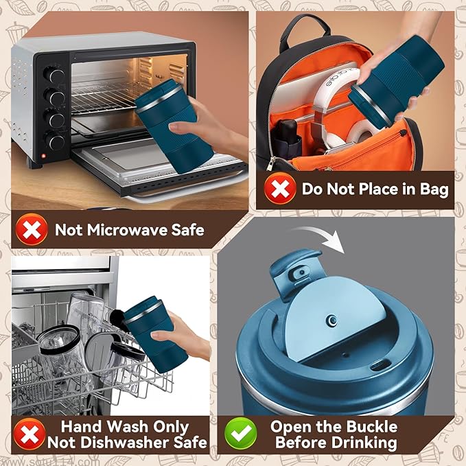 17OZ Travel Coffee Mug Insulated Coffee Cup with Spill Leak Proof Lid, Portable Stainless Steel Tumbler Reusable Hot and Cold Water Mug for Car, Daily, Camping- Blue