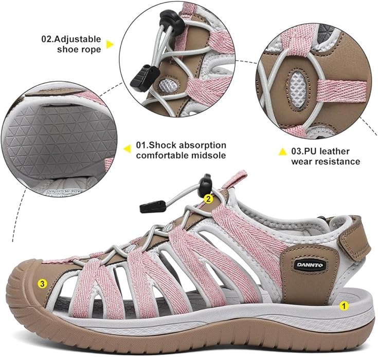 Dannto Women's Closed Toe Hiking Sandals Walking Water Sandal Comfort Athletic Sport Outdoor Sandals