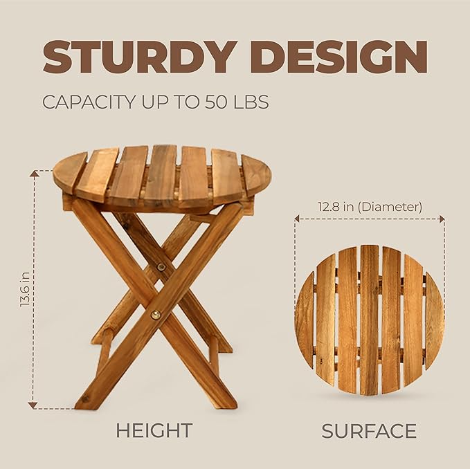 2PCs Folding Side Tables, Waterproof Patio Foldable End Table, Portable Side Table for Indoor and Outdoor Garden, Porch, Balcony, Camping, Fishing, Natural Color, Small Size 13 inch Height