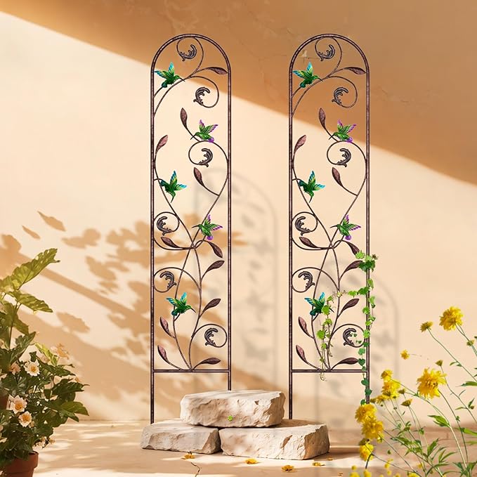 aboxoo Set of 2 Packs Hummingbird Metal Garden Trellis for Climbing Plants,Outdoor Decorative Flowers Arch Fence Trellis for Outdoor Patio,Garden,Lawn,Yard,Backyard,Wall Brackets,60'' H x 11'' W