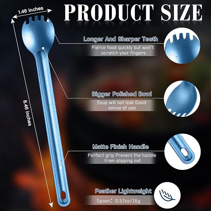 4 Pieces Titanium Long Handle Spork and Spoon Ultralight Portabale Flatware 8.7 Inch Soup Spoon Camping Spork for Outdoor Camping Backpacking Hiking Travel Picnic Tableware (Blue)