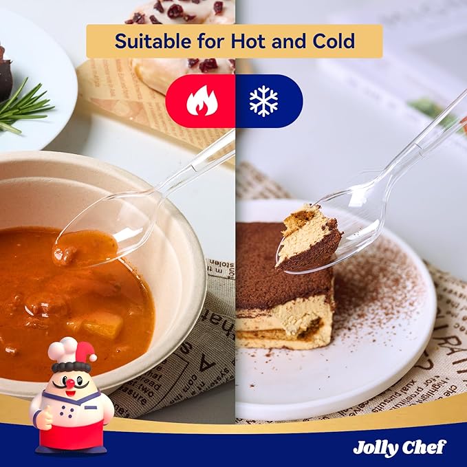 JOLLY CHEF 300 Count Clear Plastic Teaspoons Heavy Duty, 6.54" Heat Resistant Solid and Durable Plastic Teaspoons Disposable, Disposable Bulk Cutlery Perfect for Parties Supply Events Everyday Use