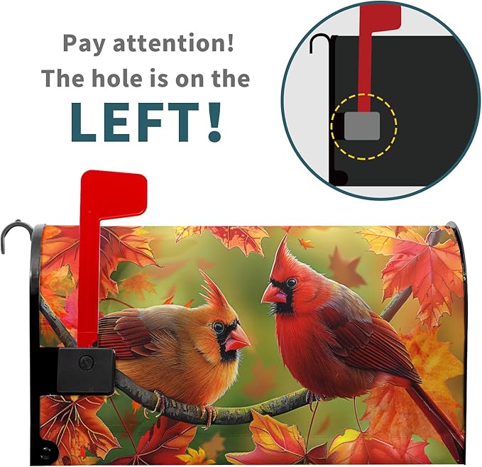 Autumn Bird Mailbox Cover Magnetic Large Size 25.5x21 Inch Fall Red Birds with Maple Leaves Mailbox Covers Happy Holiday Thanksgiving Mailbox Post Cover Decor Letter Box Wraps for Outdoor Garden Yard