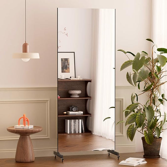 brisafe Home Gym Mirror 360° Swivel on Wheels, 75" X 32" Nano Film Super Lightweight Unbreakable Full Length Mirror for Yoga, Dance Studio, Black