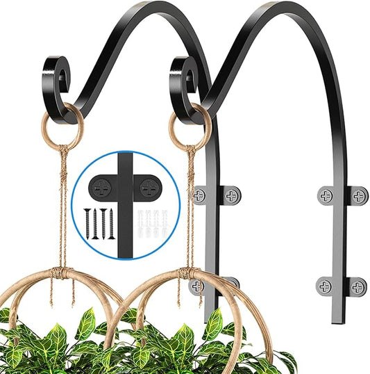 2Pack Heavy Duty Plant Hanger Hook for Outdoor and Indoor, 16Inch Wall Hanging Basket Bracket, Black Metal Outdoor Hanging Bracket for Hanging Flower Pot Bird Feeder Lanterns