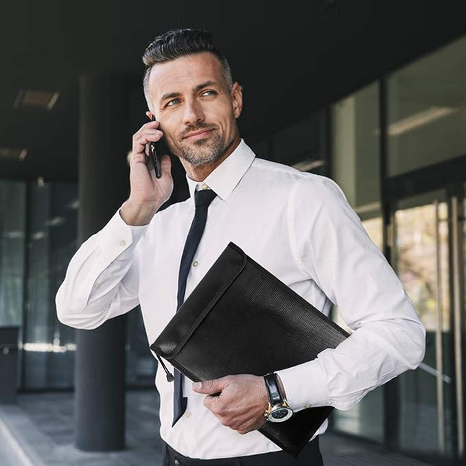 FunOwlet Fireproof Waterproof Document Bag, Fire and Water Resistant Safe Zipper Storage Organizer Pouch for A4/A5 Documents Holder, File, Cash, Jewelry, Passport, Tablet, Laptop, 3 Pack (Black)