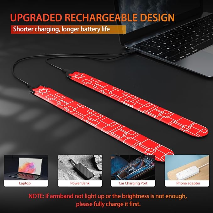 2 Pack LED Armband - Rechargeable Running Lights with Reflective Gear, High Visibility LED Wristband Lights