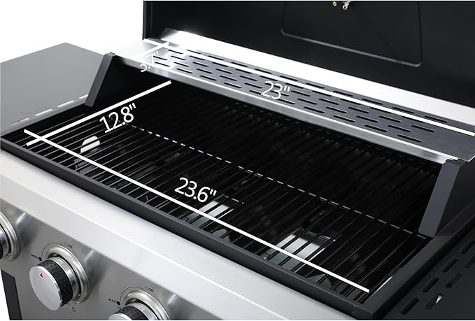 4-Burner Portable Propane Gas Grill with Stainless Steel Plancha Griddle - 34200 BTU Outdoor BBQ Grill with Foldable Side Shelves, Enamel Cooking Grids & Tool Hanging Basket