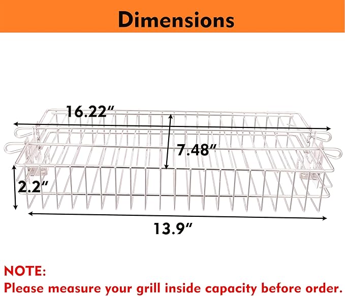 Stainless Steel Flat Rotisserie Grill Basket Standard Size, Fits 1/2" or 3/8" Hexagon, 3/8" or 5/16" Square Spit Rod, If 3/4" Square Spit Rod MUST Use Together With DEWOSEN Rotisserie Forks