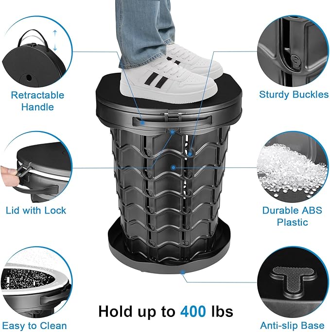 imodomio Retractable Portable Toilet Camping Toilet - Adjustable Height Camp Toilet Portable Potty for Camping, Car, Travel, Boat, Beach, Tent and Emergency Use