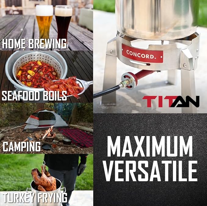 CONCORD Titan Burner. Stainless Steel Single Propane Burner. Great for Camping, Canning, Outdoor Cooking, Home Brewing, and More