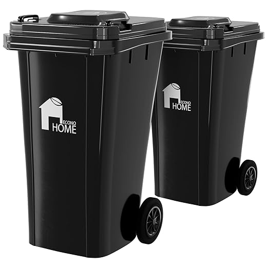 EconoHome Outdoor Garbage Can with Lid - 32 Gallon Trash Can for Backyard, Deck, Garage - Dual Wheels, Extra Heavy-Duty, Durable Handle - Versatile Home & Commercial Storage Container - Black, 2-Pack