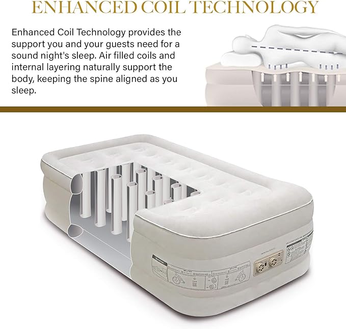 King Koil Plush Pillow Top Twin Air Mattress with Built-in High-Speed Pump for Camping, Home & Guests - 20” Twin Size Airbed Luxury Inflatable Blow Up Mattress, Waterproof, 1-Year Warranty