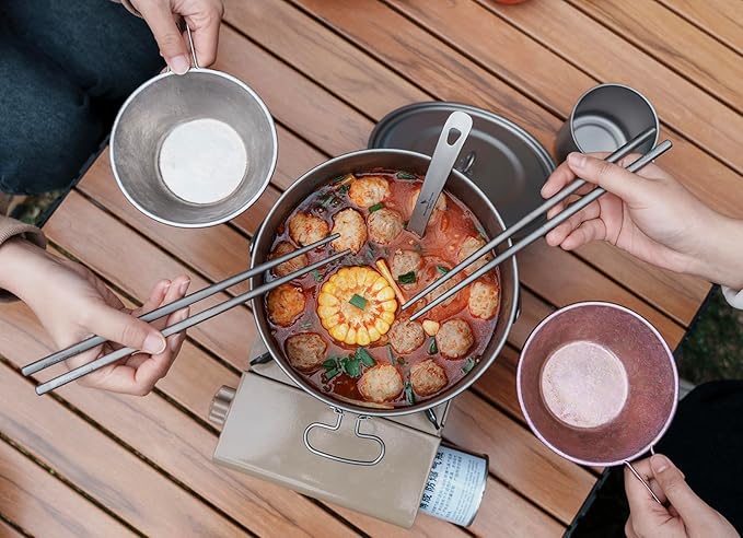 iBasingo 3-Piece Titanium Pot Set (1.3L+1.95L+2.9L) with Lids Ultralight Camping Cookware for Backpacking, Hiking & Outdoor Cooking, Nesting Backpacker Pots with Measurement Marks Ti2056C