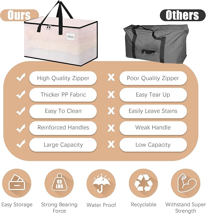 Heavy Duty Moving Bags - Extra Large Packing Bags and Storage Totes, Collapsible and Foldable Option for Moving and Storage, Clear, 93 L - 12 Pack