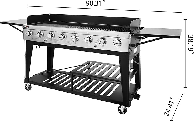 Royal Gourmet 8-Burner Gas Grill, 104,000 BTU Liquid Propane Grill, Independently Controlled Dual Systems, Outdoor Party or Backyard BBQ, Black