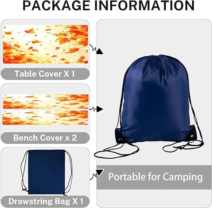 CAPSCEOLL Fitted Picnic Table Cover with Bench Covers with Elastic 8Ft Waterproof Camping Picnic Table Cover Cloths for Outdoors Camping Tablecloth with Drawstring Bag, 96X30in, Fall Maple