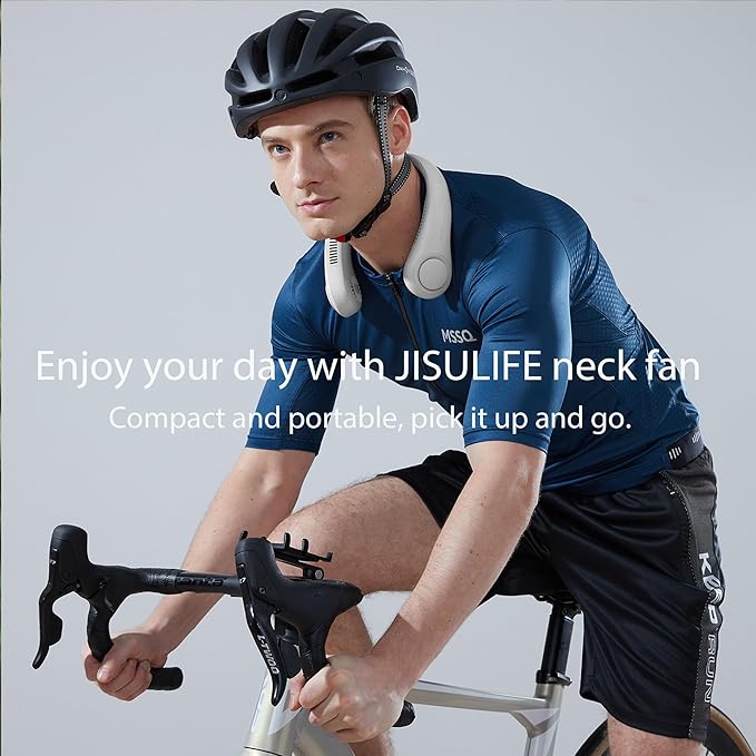 JISULIFE Portable Neck Fan, Hands-Free Bladeless, 5 Speeds, 4000 mAh Battery Operated Wearable Personal Fan, Twistable, Rechargeable, Gift for Women Men-Grey