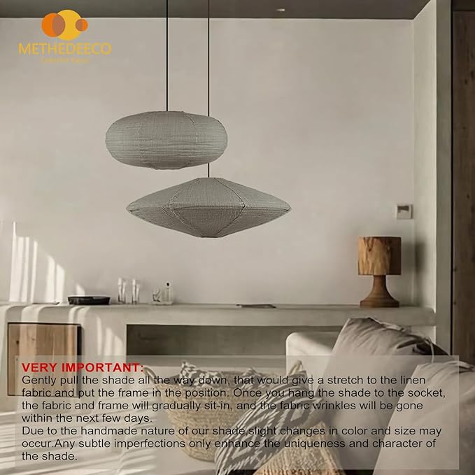 20" Hanging Lamp Shade,Minimalism Ceiling Light Decoration,Grey Large Fabric Lantern UFO and Oval Pendant Light Shade Living Room Classroom Decor Handcrafted Lantern Shade.pack of 2