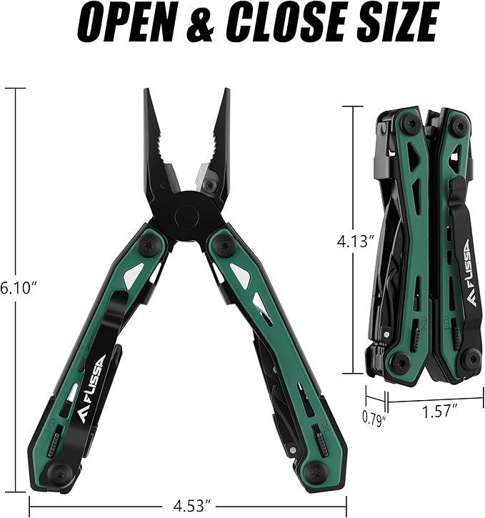 FLISSA 16-in-1 Multi Tool Pliers, Gift for Dad, Stainless Steel EDC Multitool with Pocket Knife, Belt Clip and Oxford Pouch, Self-locking Multipurpose Utility Multi-Tool for Camping Survival Outdoor