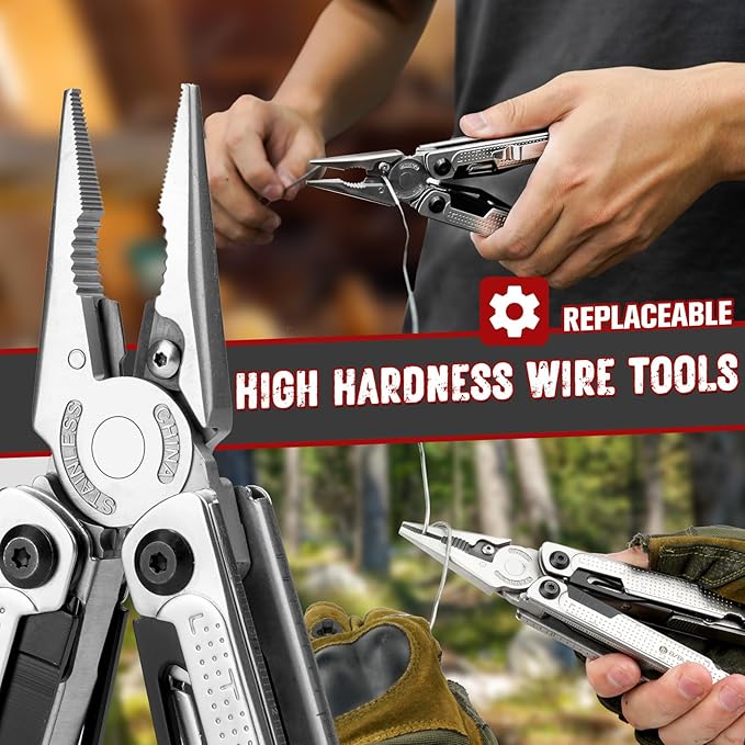 BIBURY Multitool Pliers BI2048B, Stainless Steel Multi Tool with Upgraded Rope Cutter and Screwdrive, Foldable Self-locking Multitools with Nylon Pouch, Ideal for Camping, Hiking, Survival, Repair