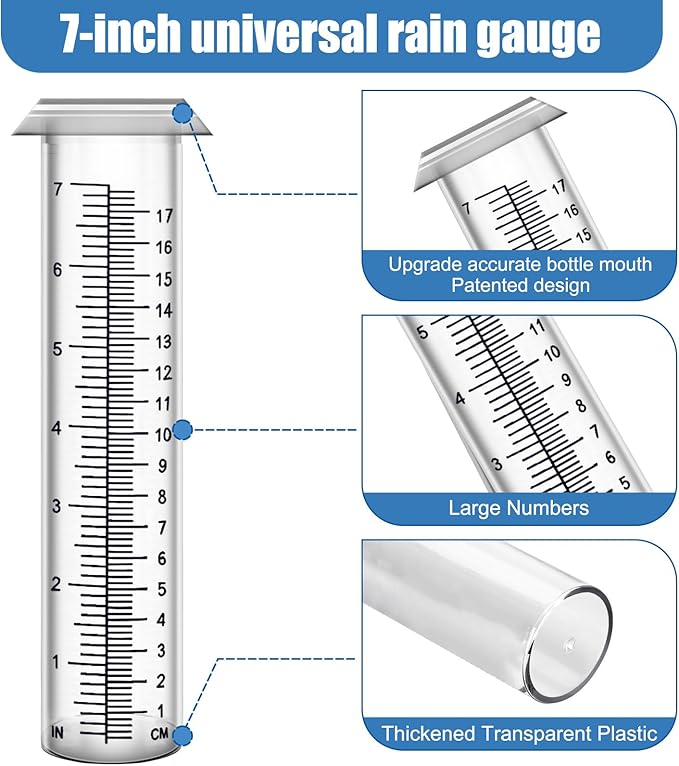 Accurate Rain Gauge Outdoor,7" Rain Gauges Outdoors Best Rated with Stainless Steel Rack Holder, Thickened Plastic Large Precise rain Measure Guage for Yard Fence Garden Farm Lawn
