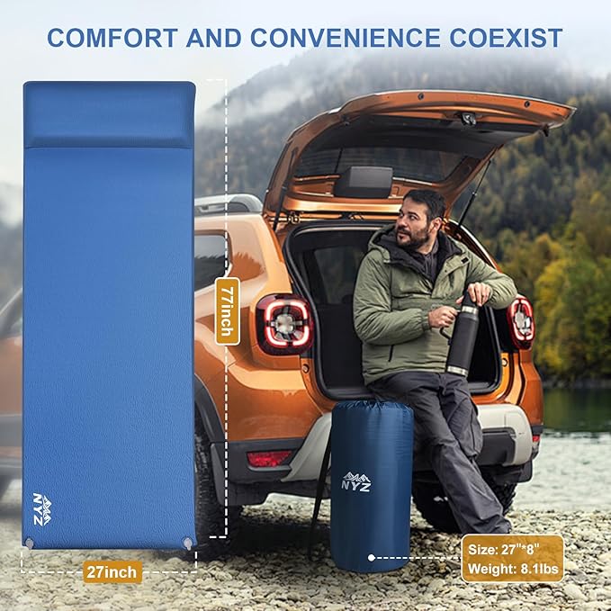 NYZ Self Inflating Sleeping Pad for Camping 3.1" Ultra-Thick Memory Foam Camping Mattress 20s Quick Inflation Camp Mat with Pillow Waterproof 4-Season for Camping Travel Tent Car