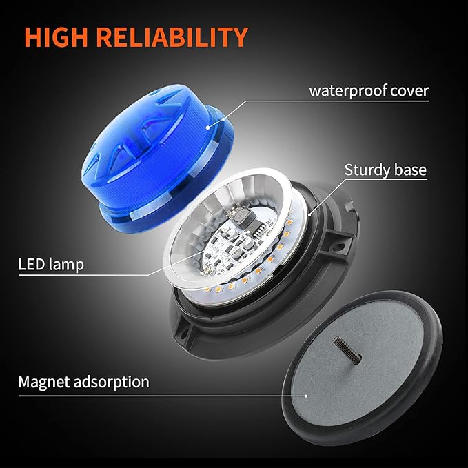 AUXMOTEC Blue Led Emergency Strobe Beacon Lights Bar with Magnetic Mount and 8 Flash Models Warning Safety Flashing Rooftop Signal Lamps for Firefighters Police Vehicles(24-LED 12V-24V)
