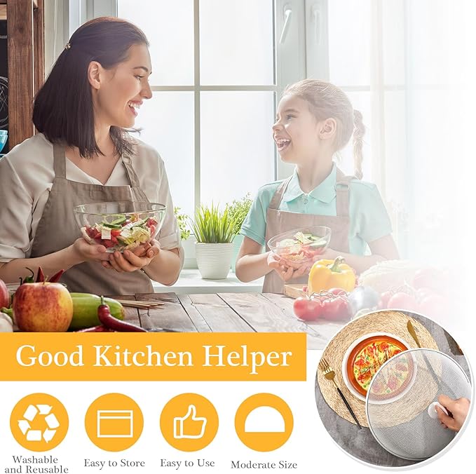 Gerrii 6 Pcs Metal Mesh Food Cover Outdoor Mesh Food Tents Dome Screen Plate Covers for Dinner Plates Reusable Fruit Fly Nets Picnic Food Umbrella for Table, BBQ, Camping, Party (White,11 Inch)