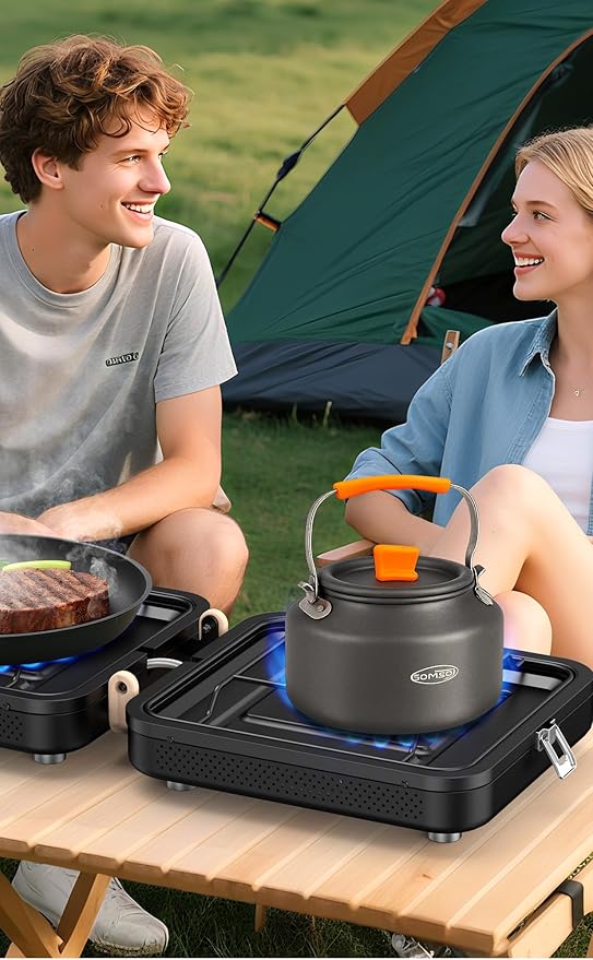 2 Burner Portable Propane Camping Stove, 2×5000 BTU Metal Compact Foldable Gas Burners Outdoor Cooking Stove with CGA600 5430 Propane Hose, Adjustable Flame, for Camping, Tailgating, Cooking Outdoor