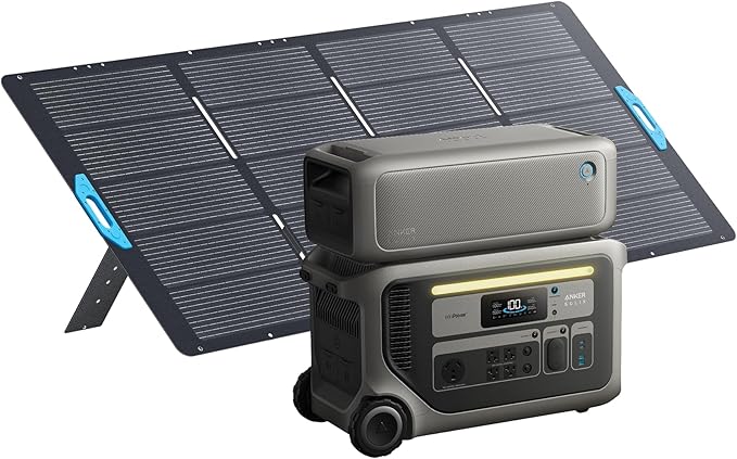 Anker SOLIX F3000 Portable Power Station, BP3000 Expansion Battery, and 400W Solar Panel, 6kWh, 6,000W Recharging, Solar Generators for Home Use, For Power Outages, RVs, Emergencies