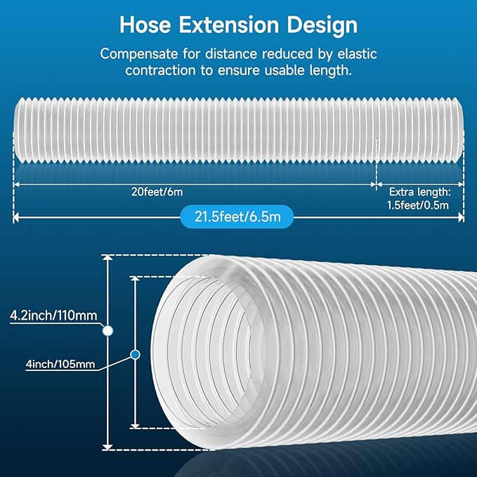 Hon&Guan 4" x 20' Dust Collection Hose, Flexible Clear Odorless PVC Dust Collector Hose with Carbon Steel Wire, Puncture Resistant Dust Hoses for Woodworking Dust Collecting System